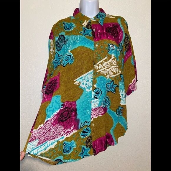 Vintage Guess by‎ Georges Marciano Hawaiian Fish print Retro Button Down - Picture 4 of 10